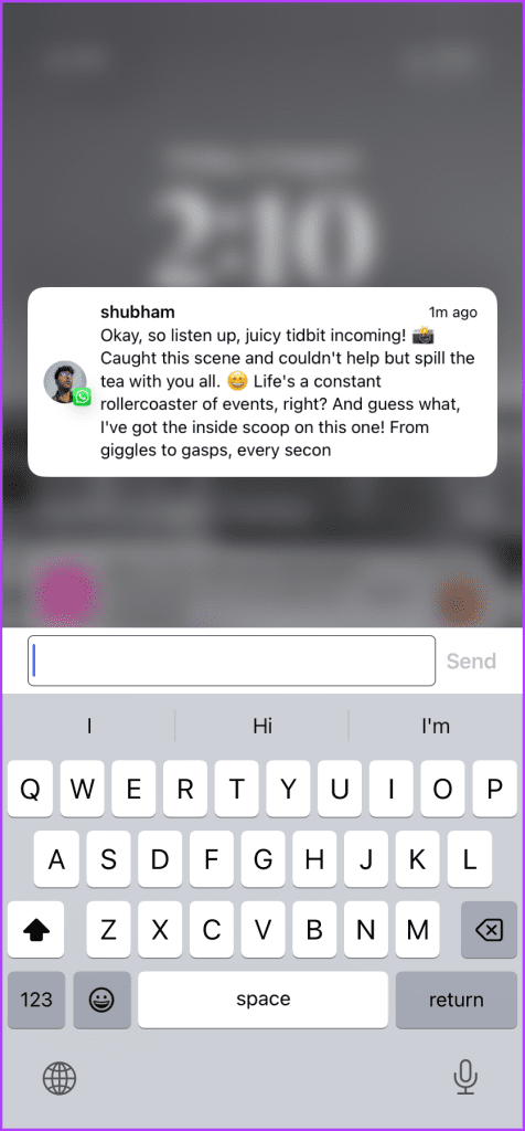WhatsApp Message Preview from Notification Centre on iOS