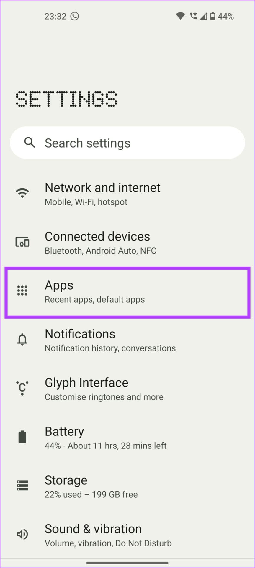 Apps settings