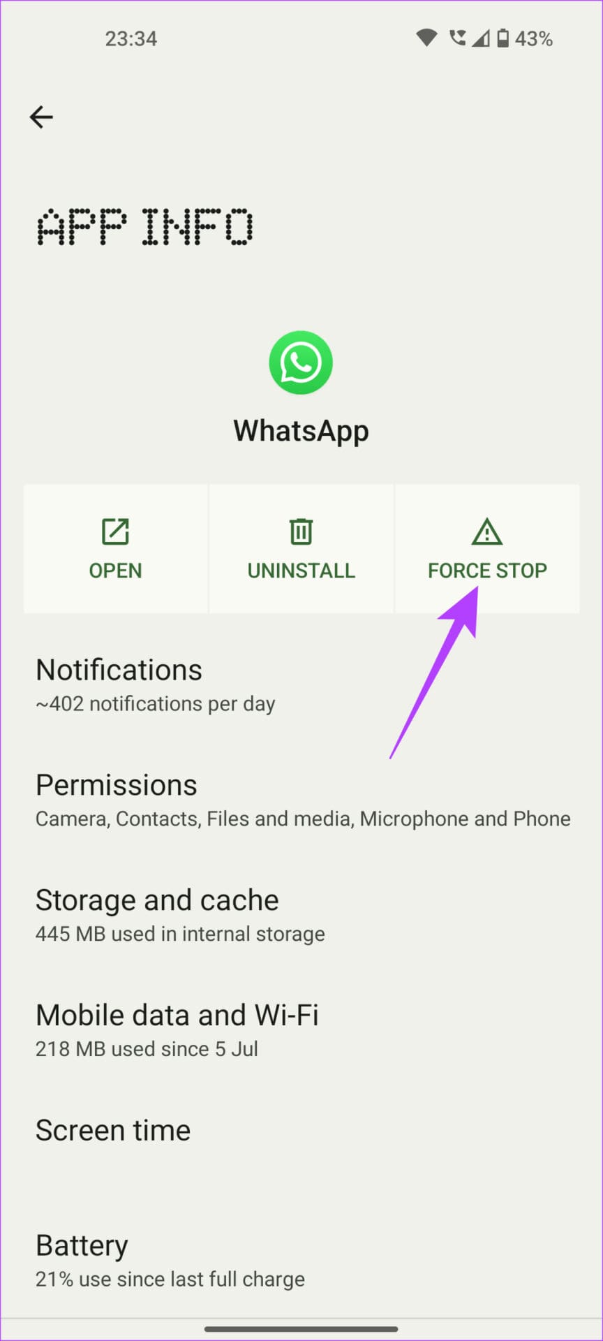 force stop whatsapp