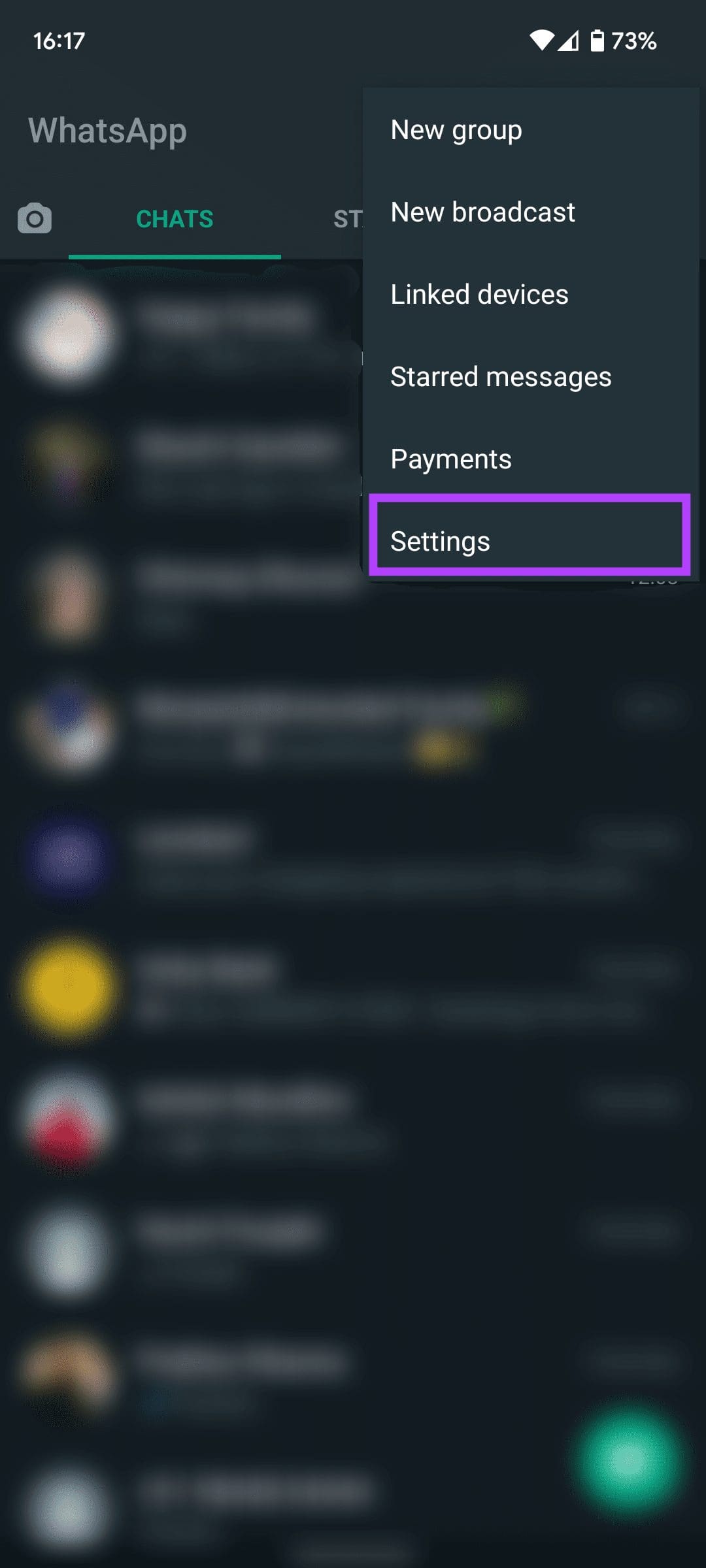 Settings on WhatsApp