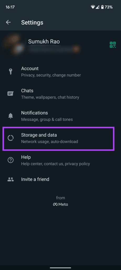 Storage and data settings