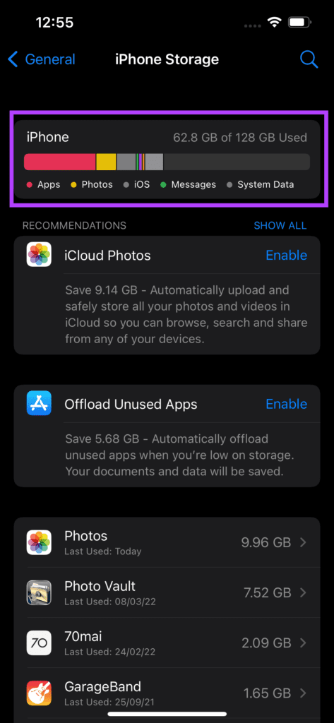 iPhone storage for WhatsApp restore
