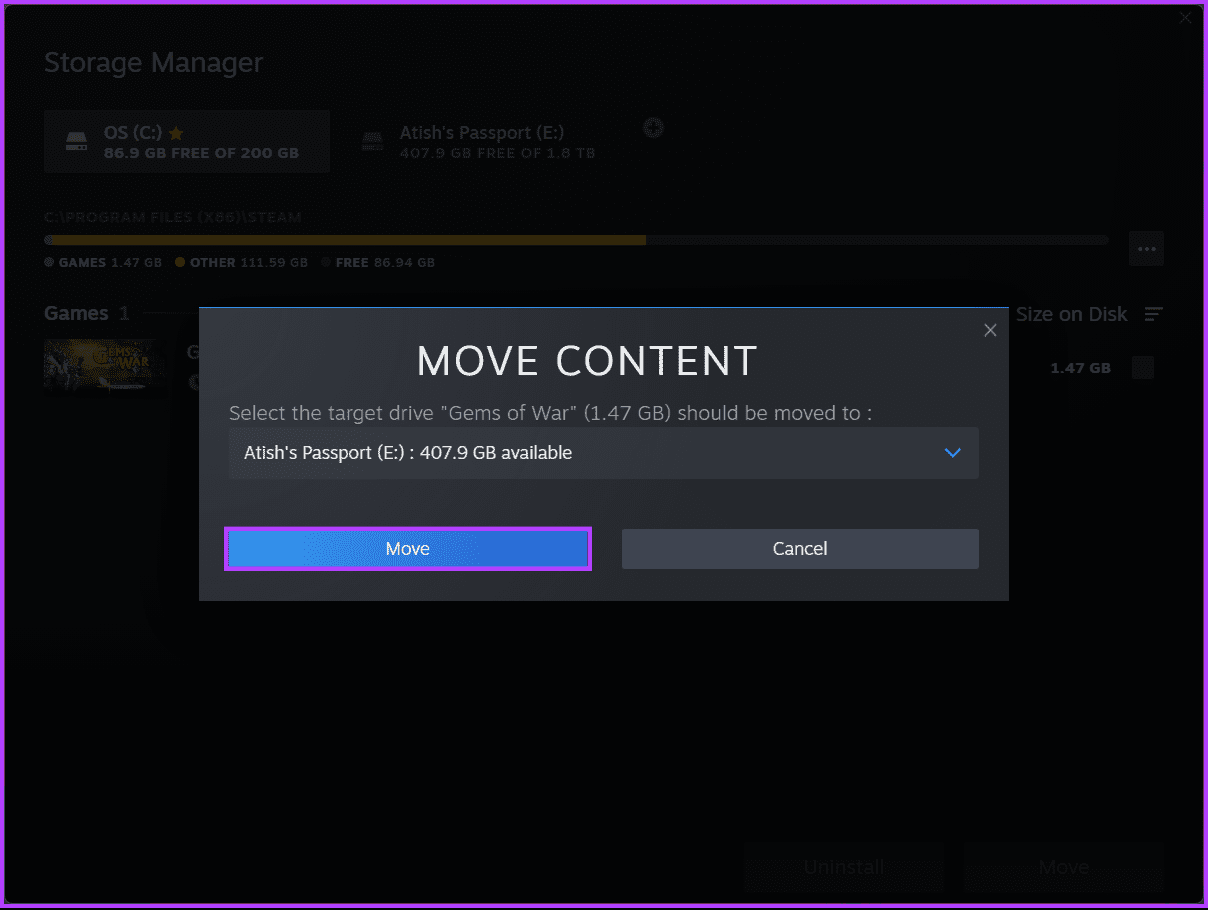select the location you want to move