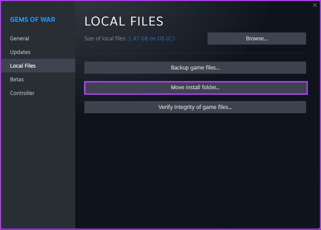 choose 'Move install folder'