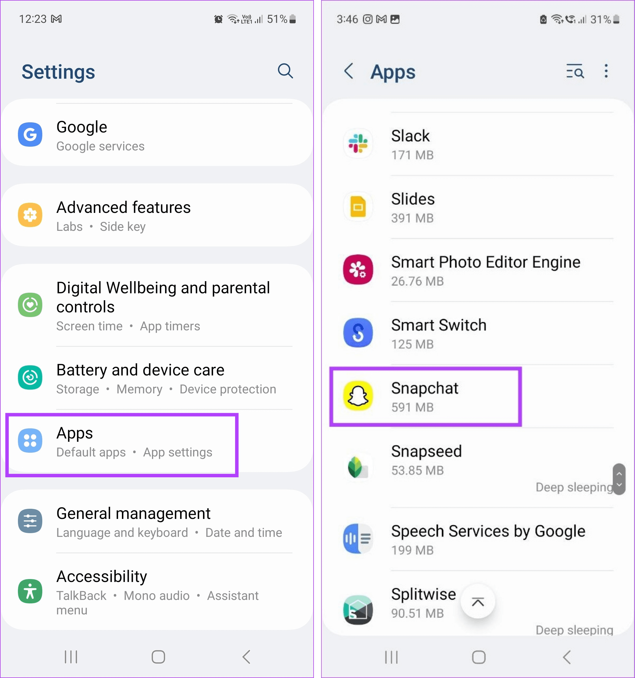 Tap on Apps & tap on Snapchat