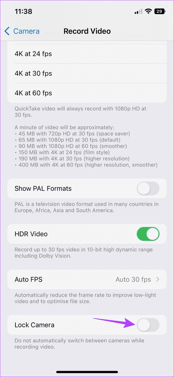 Turn on the toggle for Lock Camera