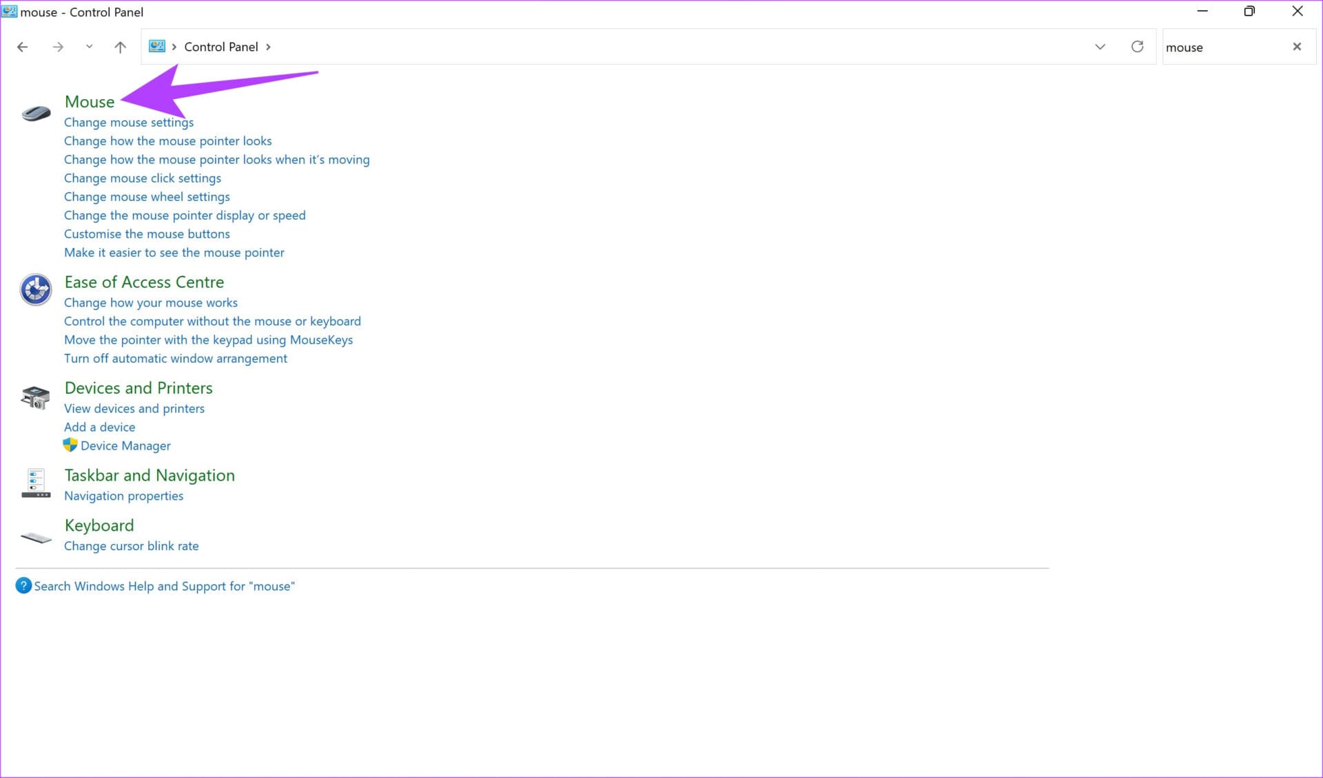 Mouse settings