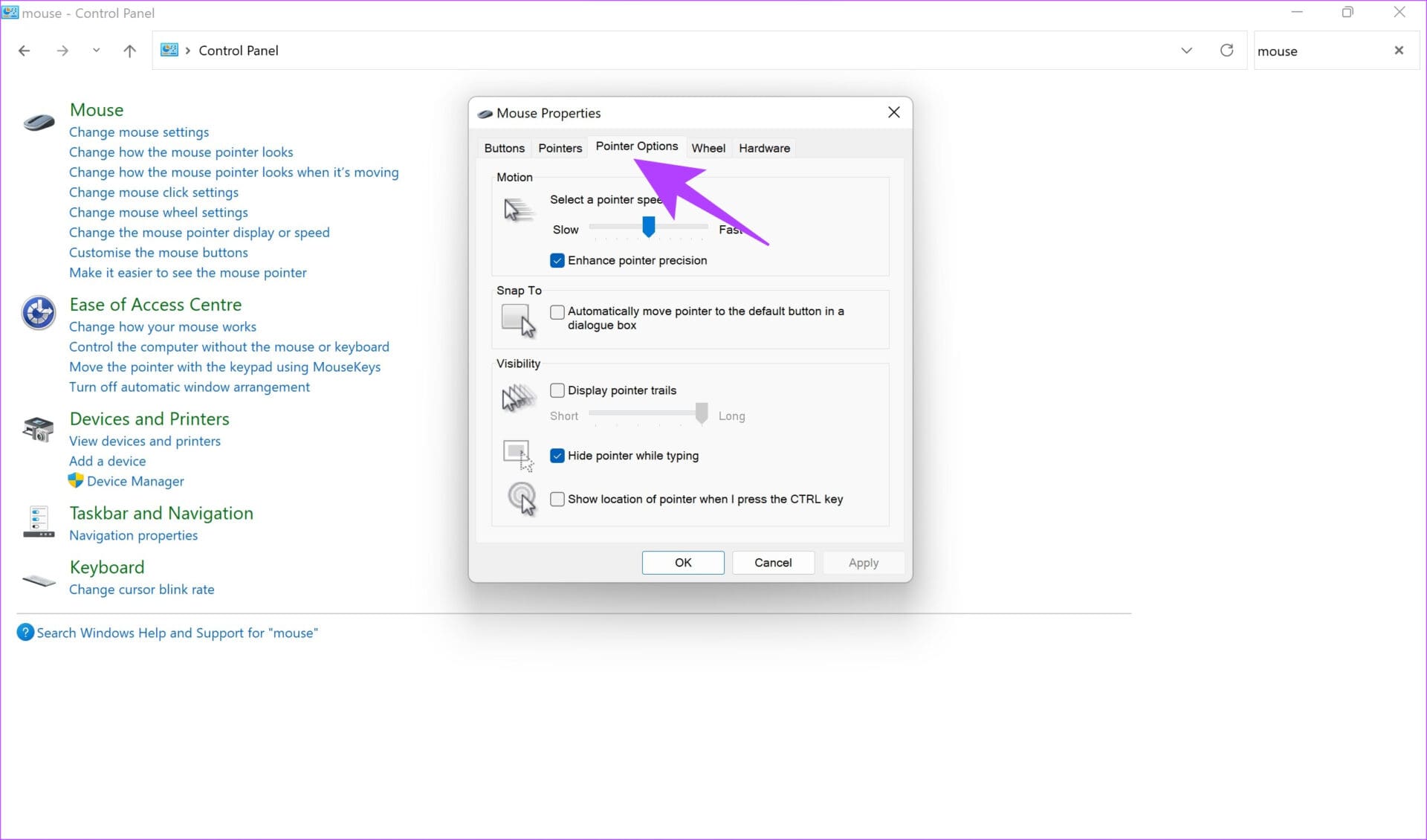 Pointer options