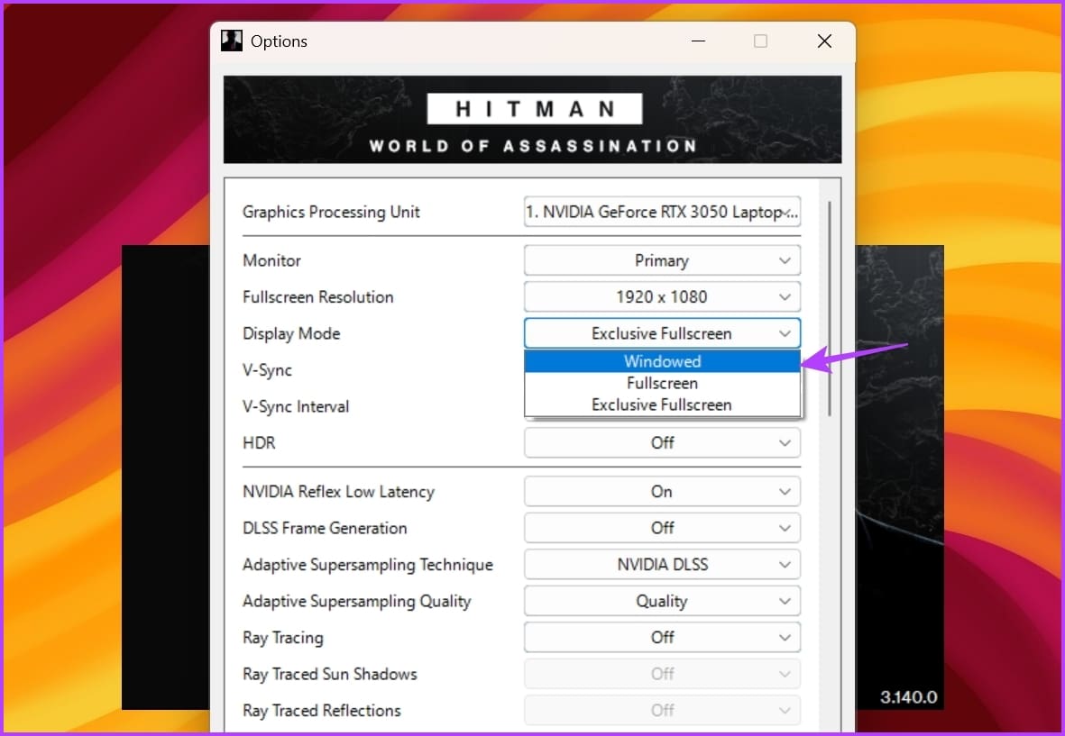 Windowed option of a game