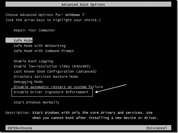 Windows 7 Advanbce Boot Option