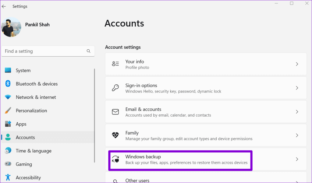 Windows Backup Settings