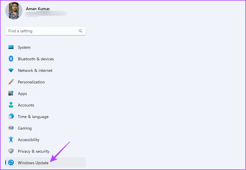 Windows Update option in the Settings app