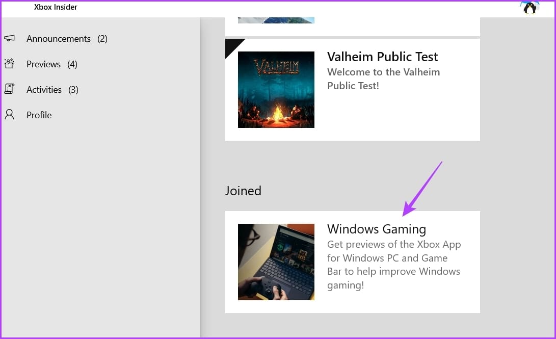 Windows gaming option in Xbox Insider Hub