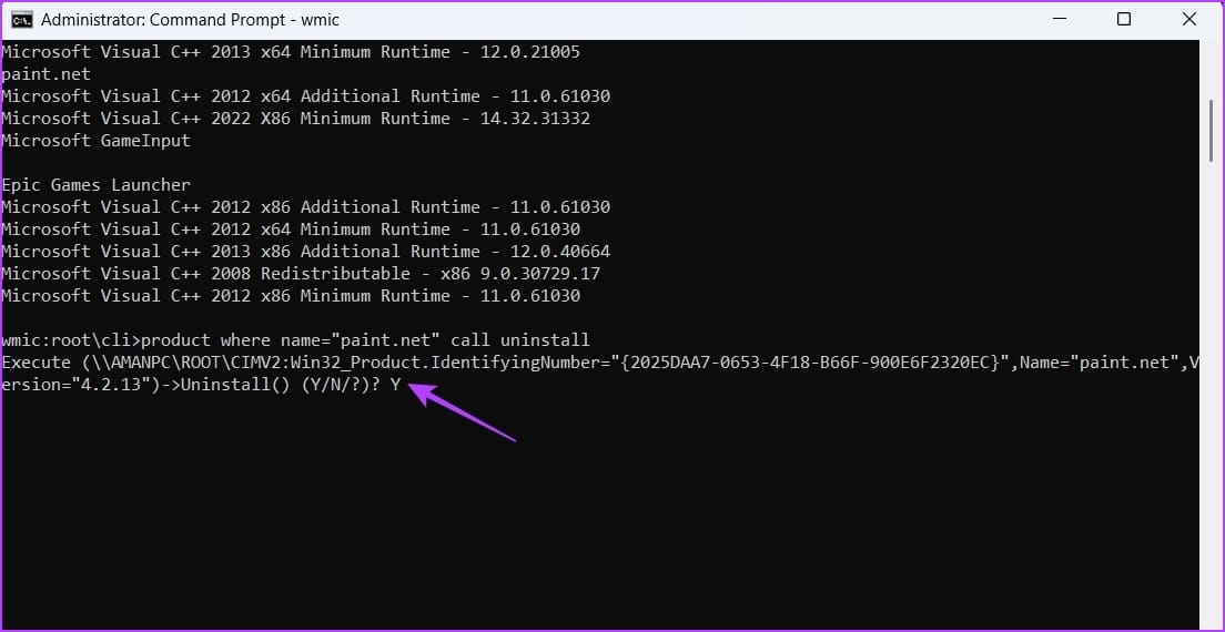 Y command in CMD