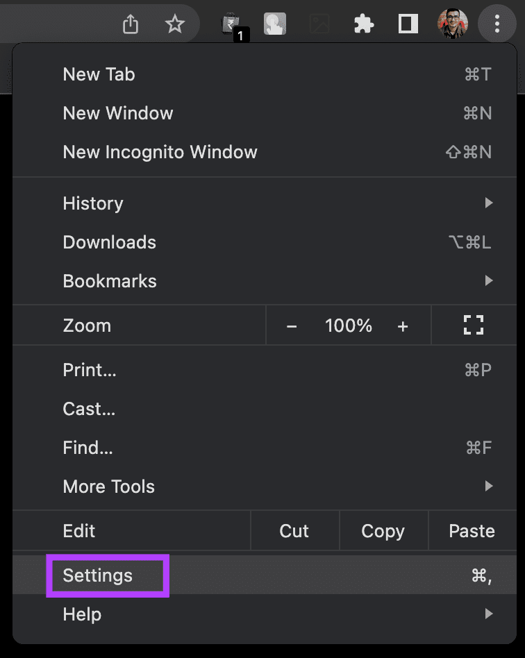 Chrome settings
