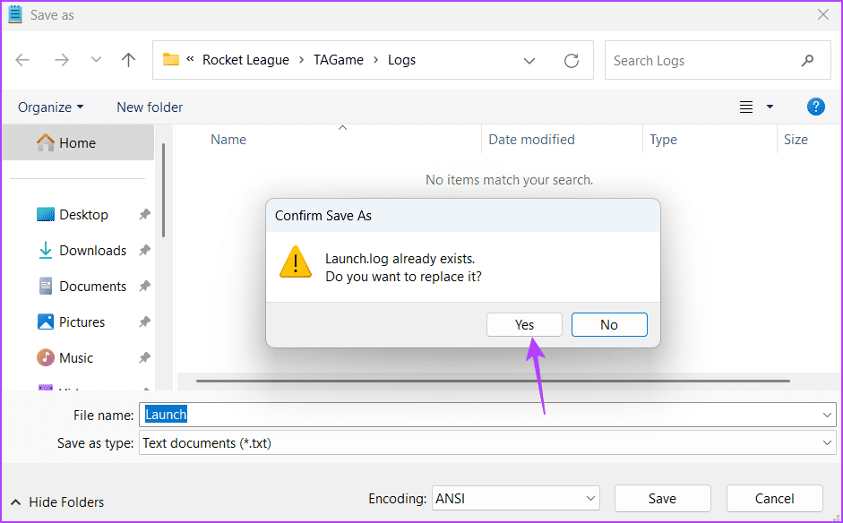 Yes option in Notepad