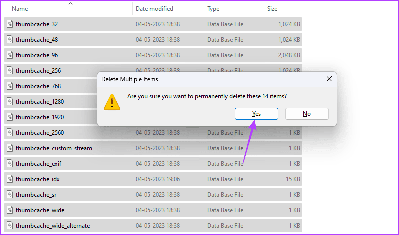 Yes option in the File Explorer