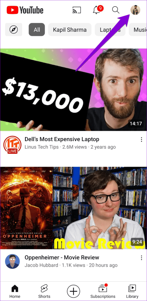 YouTube App Profile Icon