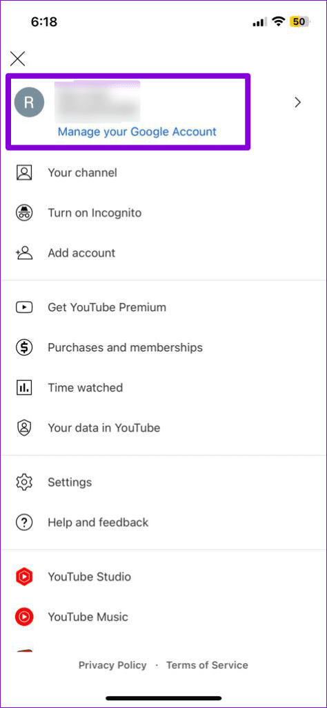 YouTube App on iPhone