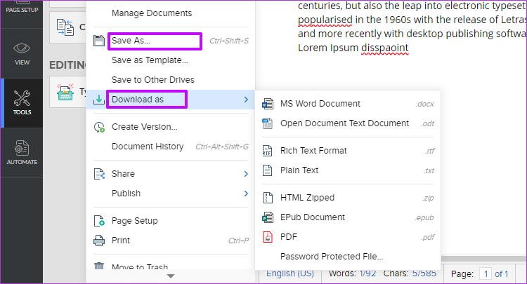 Zoho Docs Writer Vs Google Docs 8