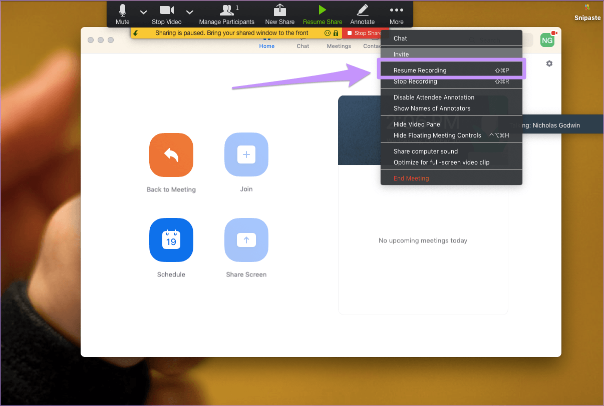 Zoom Meeting Popup Menu