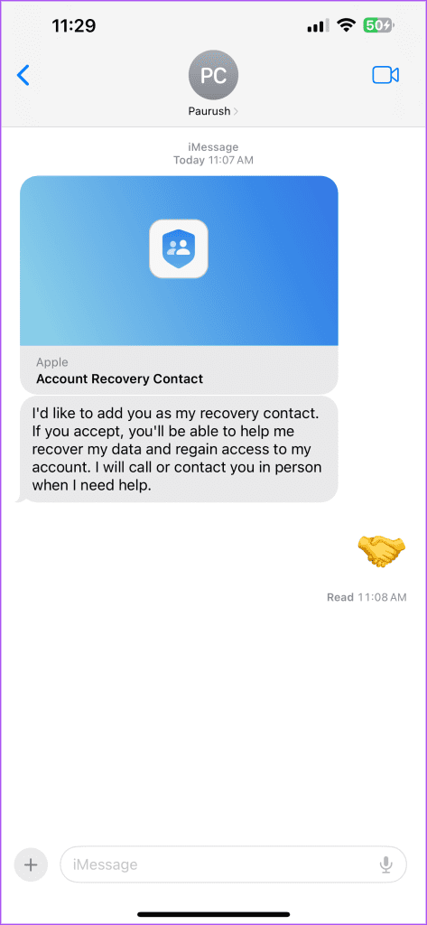 accept account recovery contact request iphone