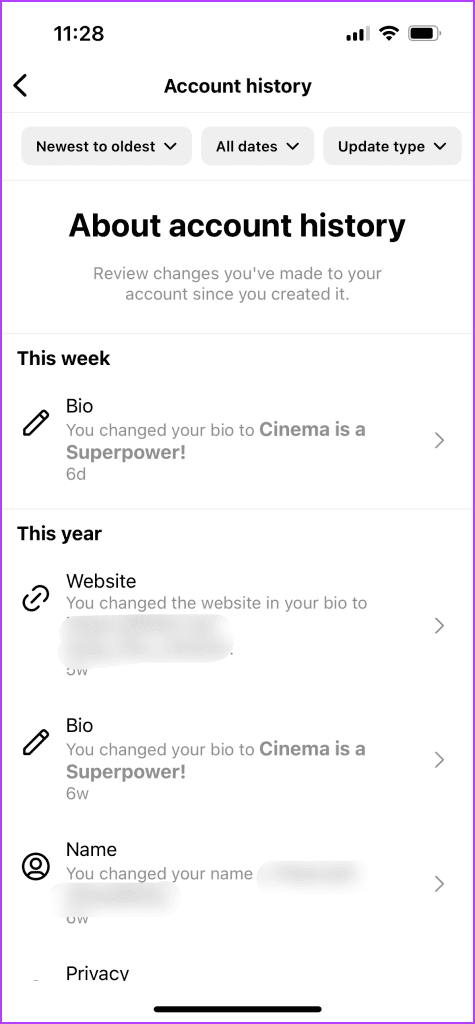account history instagram profile