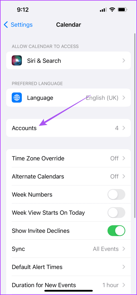 accounts calendar settings iPhone 1