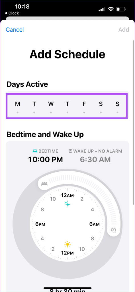 active days sleep schedule health app iphone