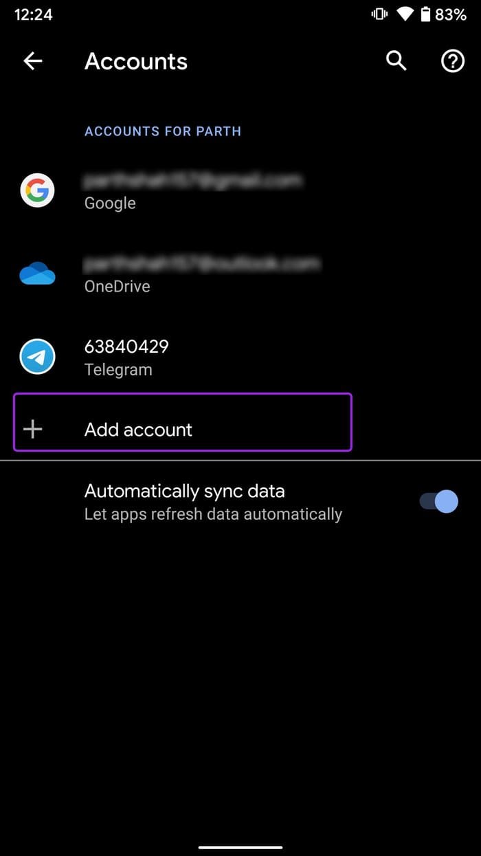 Add account apps not updating on android