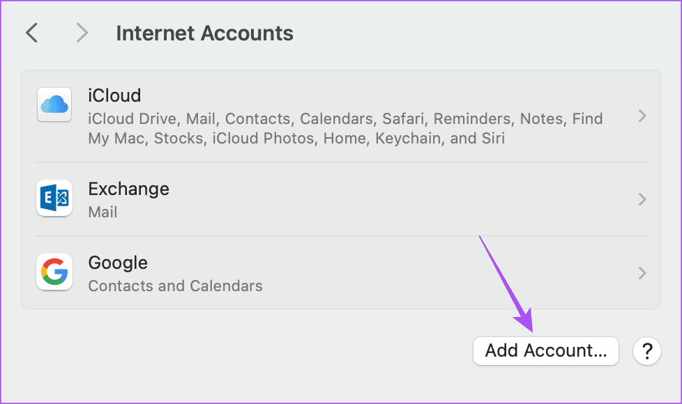 add account internet account Mac