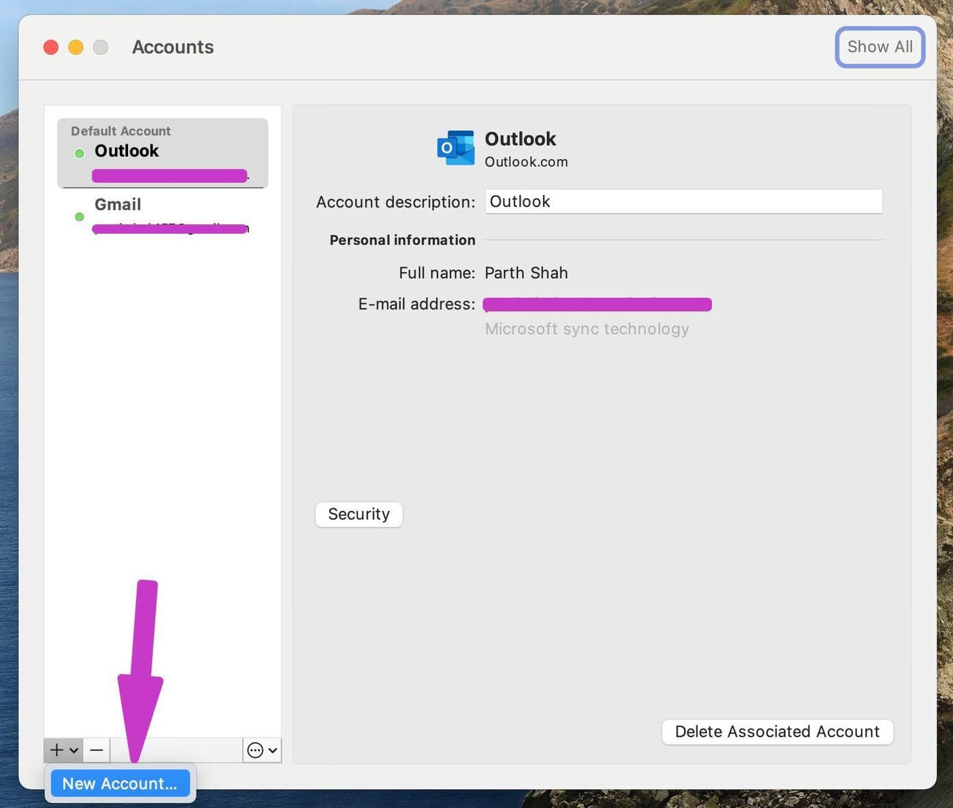 Add account on mac