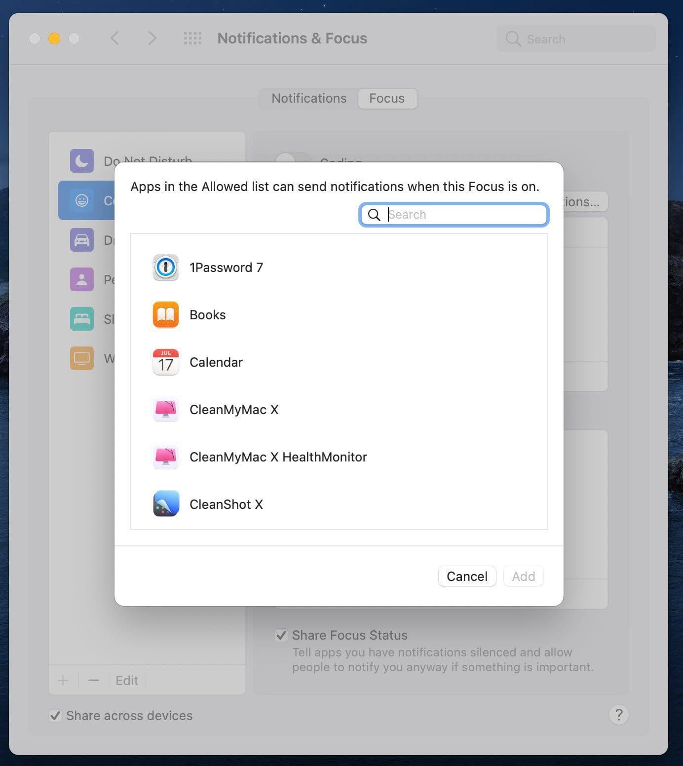 Add apps in focus