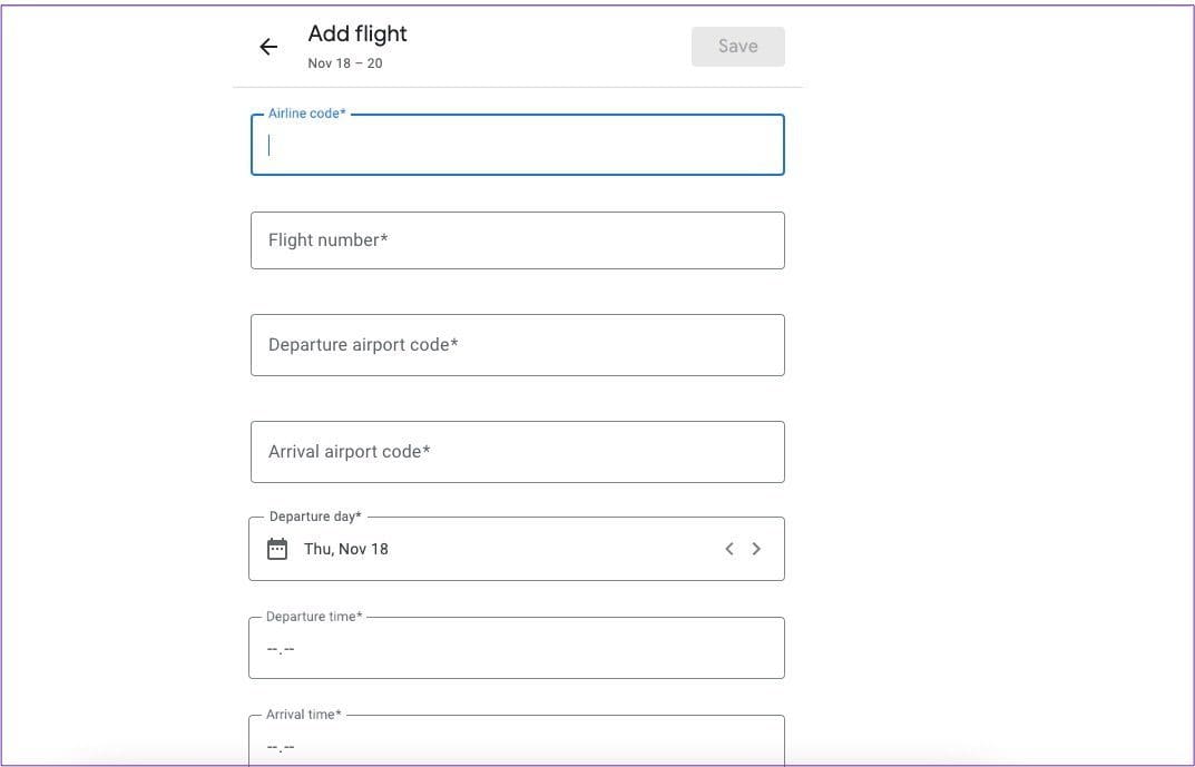 Add flight info google travel