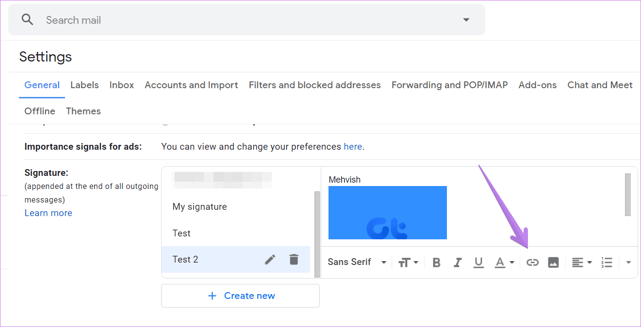 Add link in image to gmail signature 9