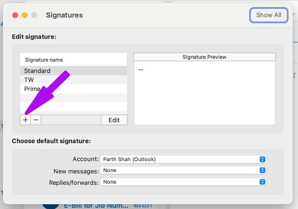 Add new signature outlook mac