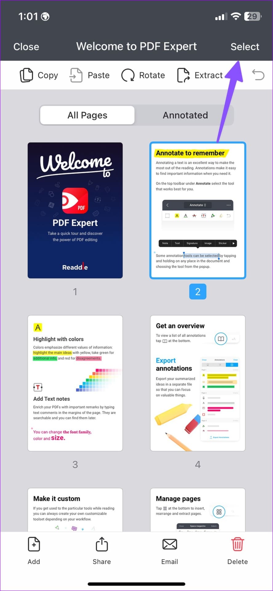 organize PDF pages on iPhone