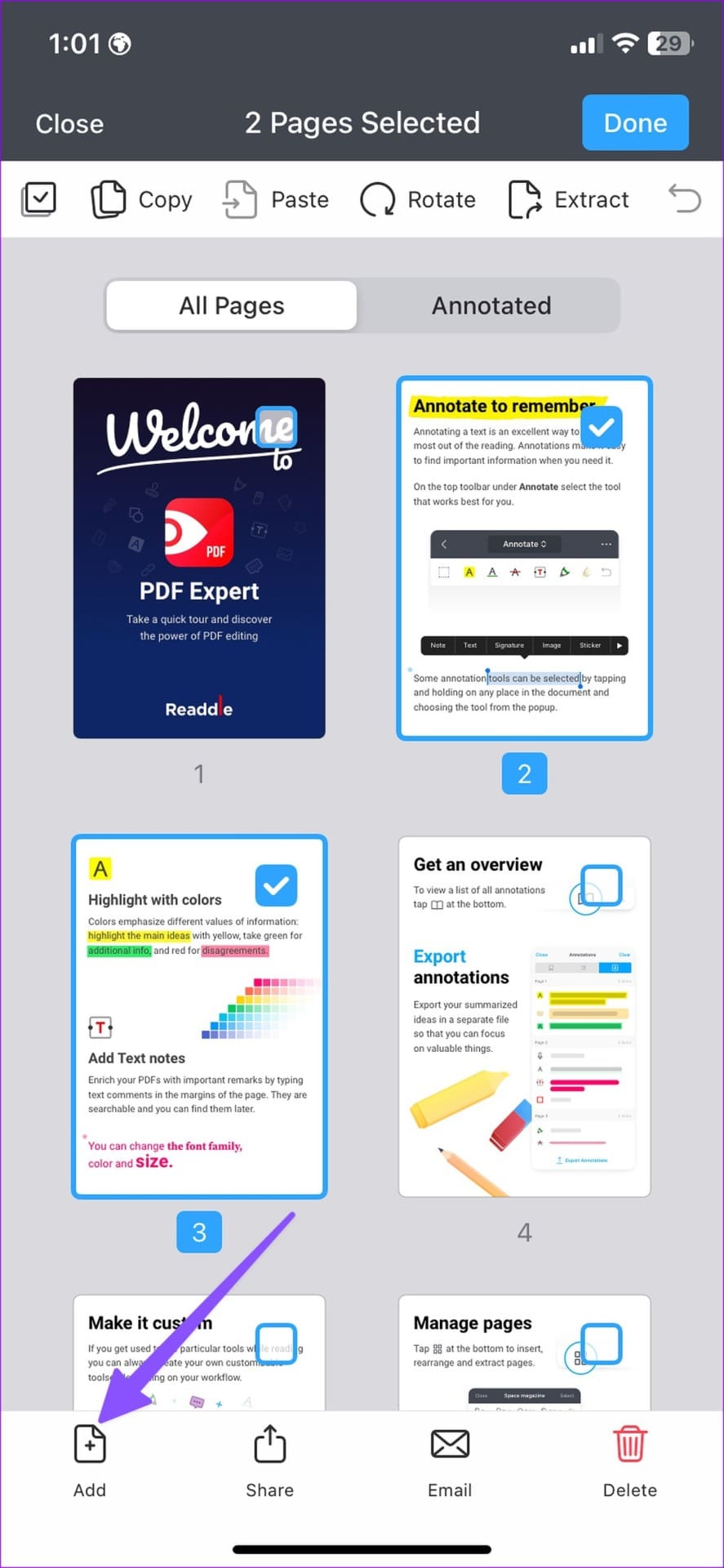 add PDF pages on iPhone using PDF Expert