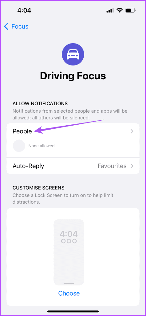add people as exceptions in driving focus mode iphone