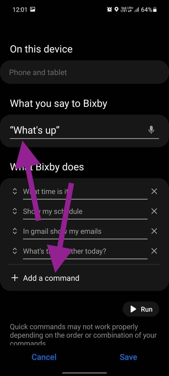 Add phrase and command