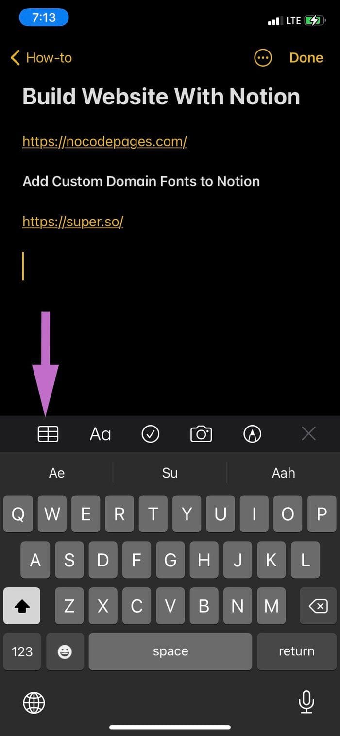 Add table in notes