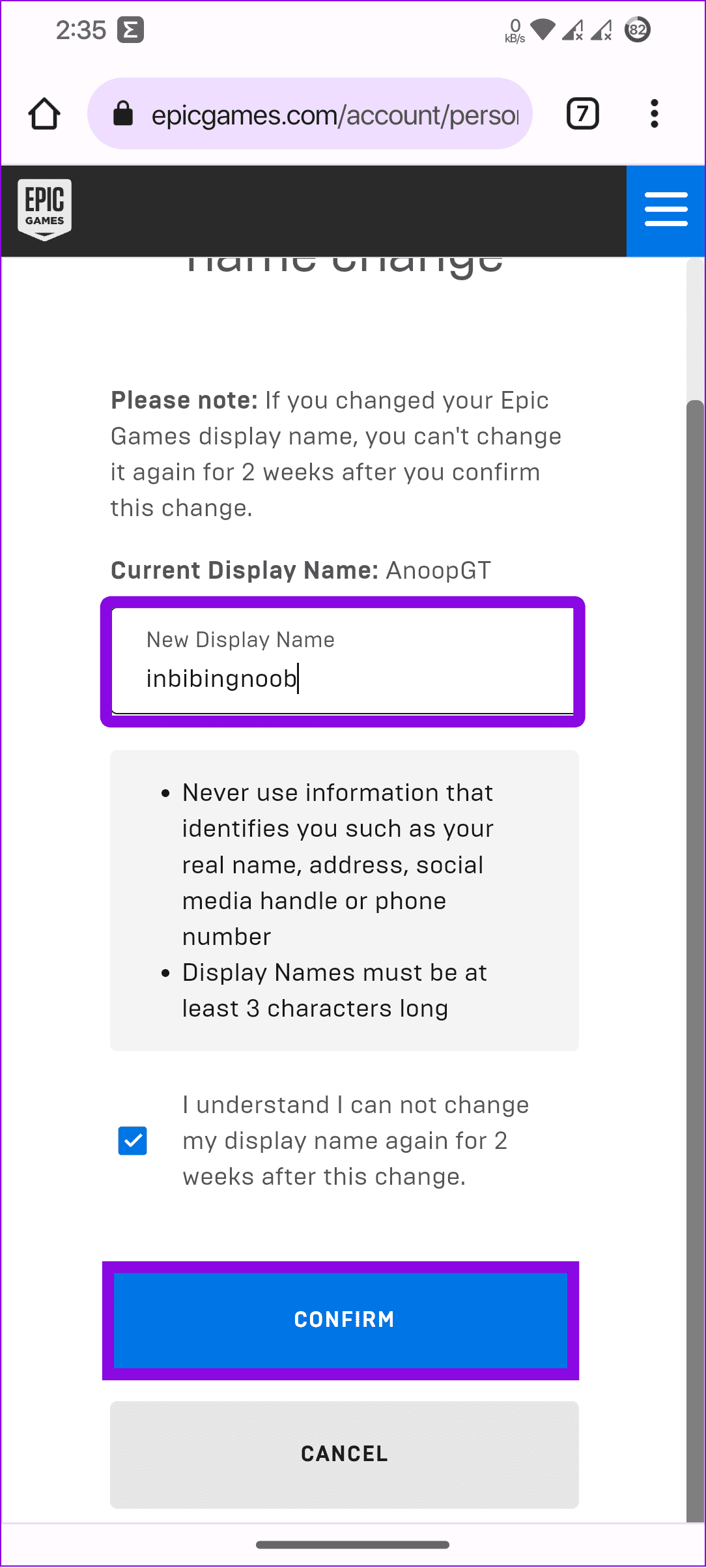 add the name and hit confirm