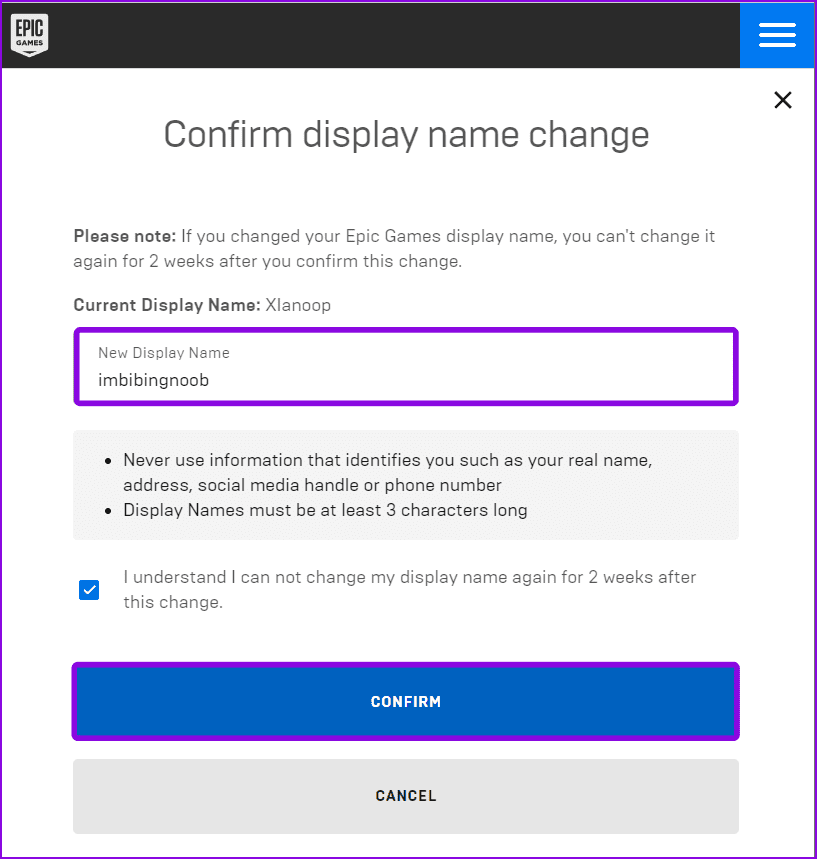 add the new name and hit confirm