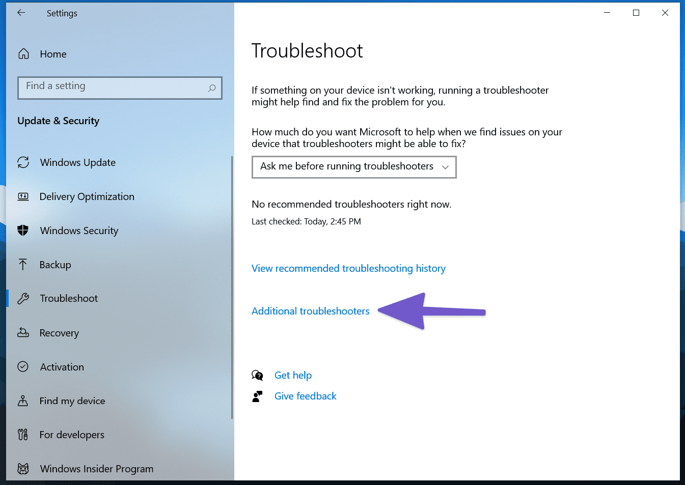 Additinonal troubleshooter