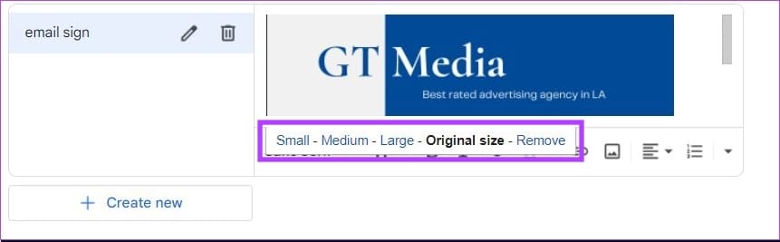 adjust email sign size