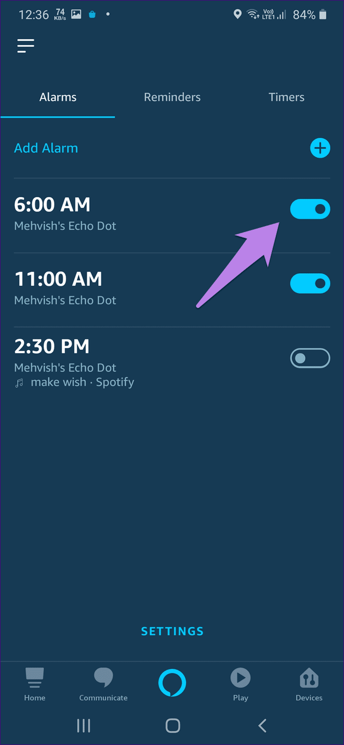 Alexa alarms on echo guide 6