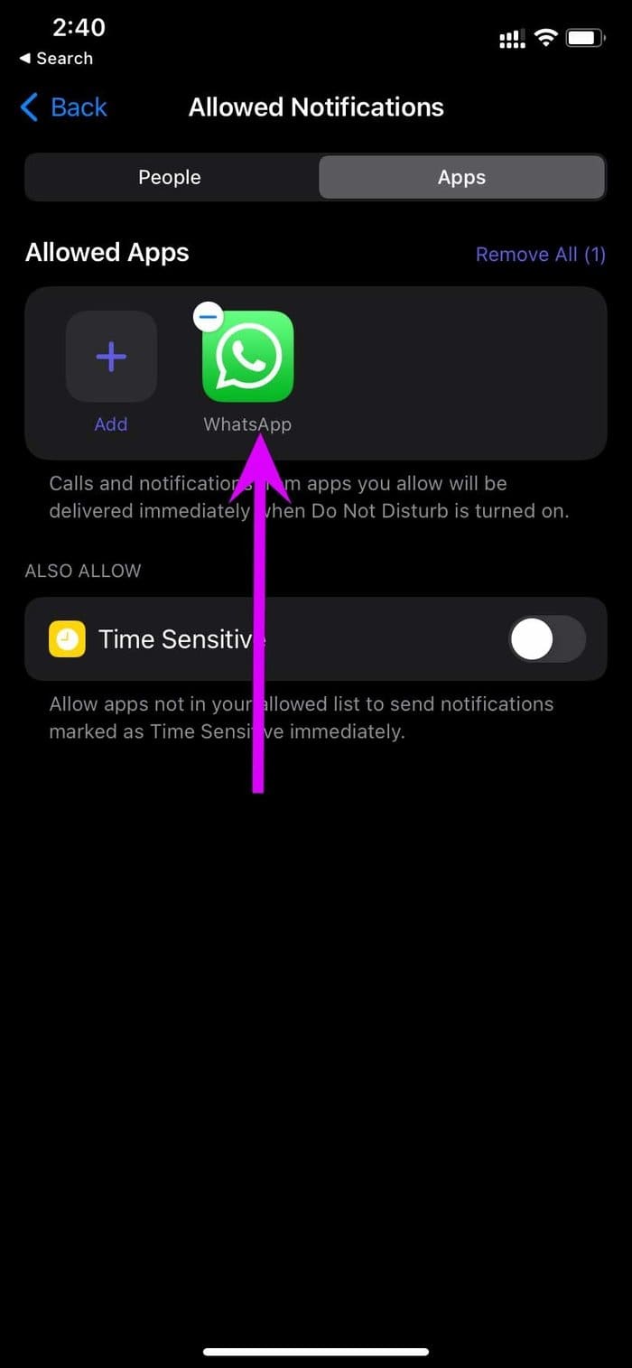 Allow apps in focus