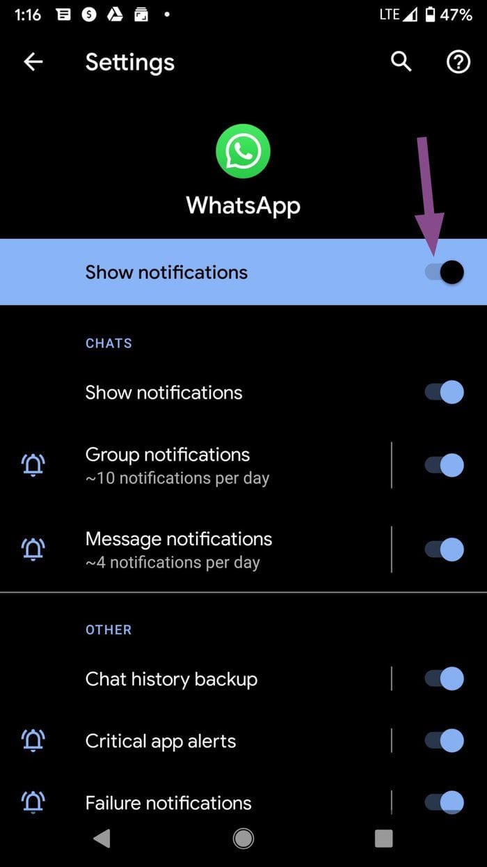 Allow notificaiton on whatsapp android