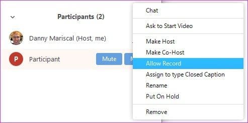 Allow participant for recording