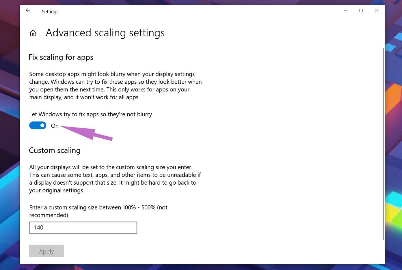 Allow windows to fix issue